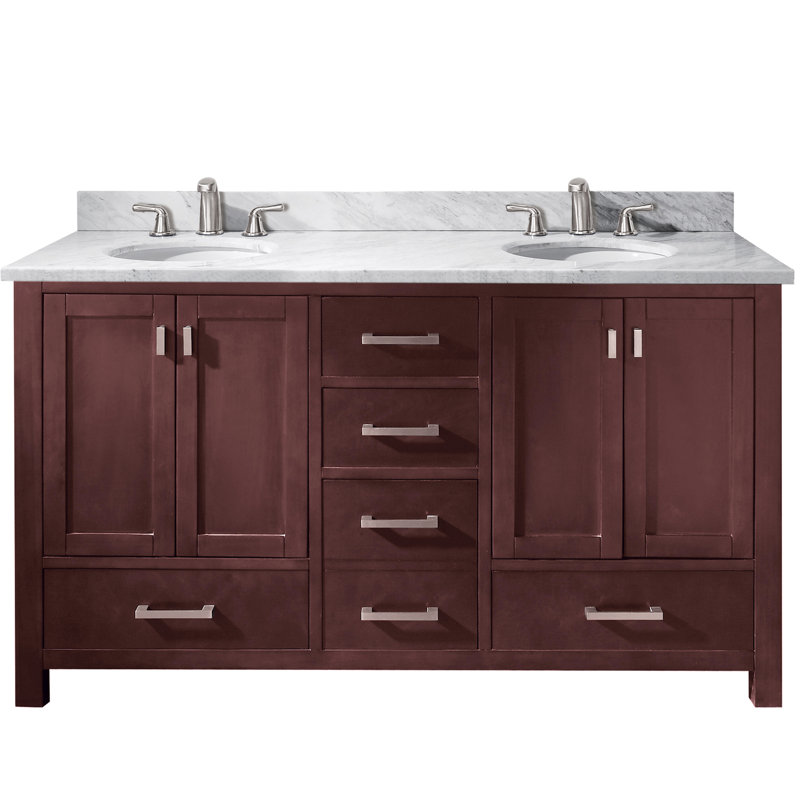 Modero 60" Double Bathroom Vanity with Top, Carrera White Marble, Chilled Gray