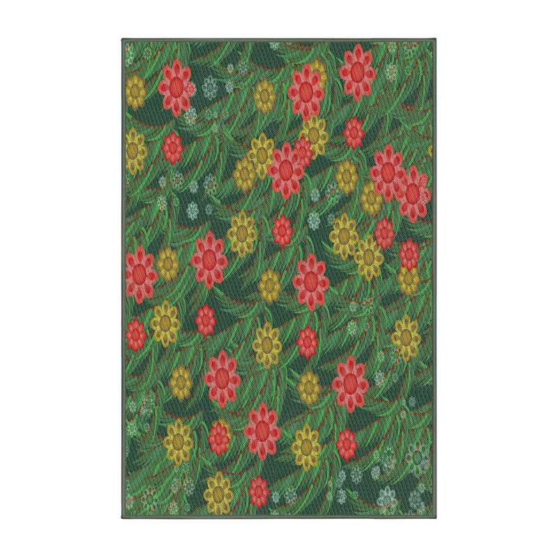 Tapis vert / rouge à motif floral Cajuste, Rectangle 7 pi x 10 pi