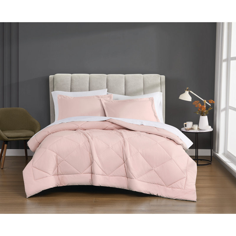 Ensemble d'édredon en coton, Édredon double + 2 taies décoratives standards, Rose