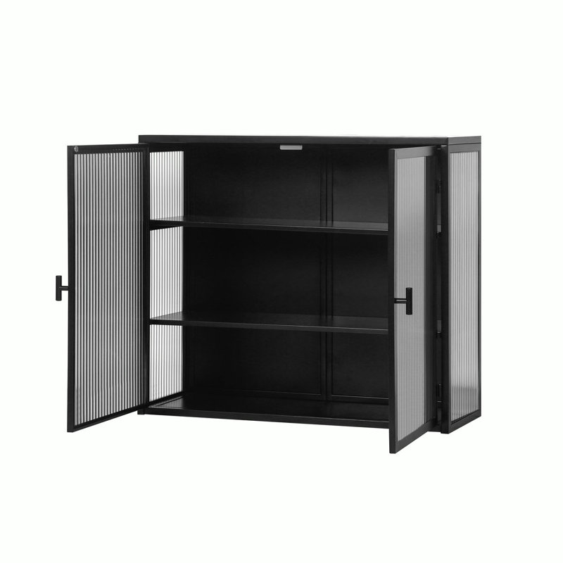 Armoire murale moderne 27,56 po à deux portes avec rangement à trois niveaux, Noir