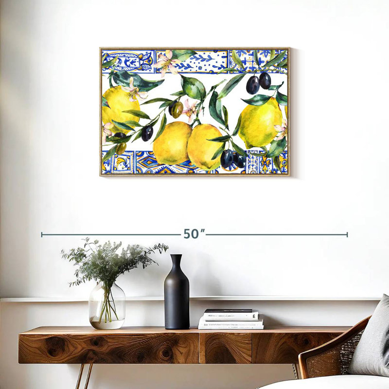 Citrons et olives, Cadre flottant en bois naturel, 31 po x 21 po