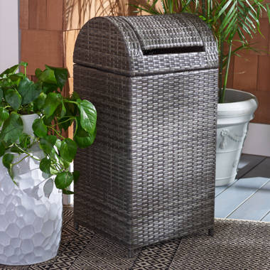 Outdoor Trash Can Rattan Garbage Can Trash Bin with Removable Lid