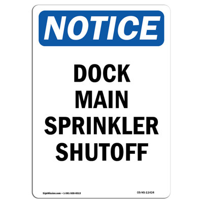 Dock Main Sprinkler Shutoff Aluminum Sign 12 x 18