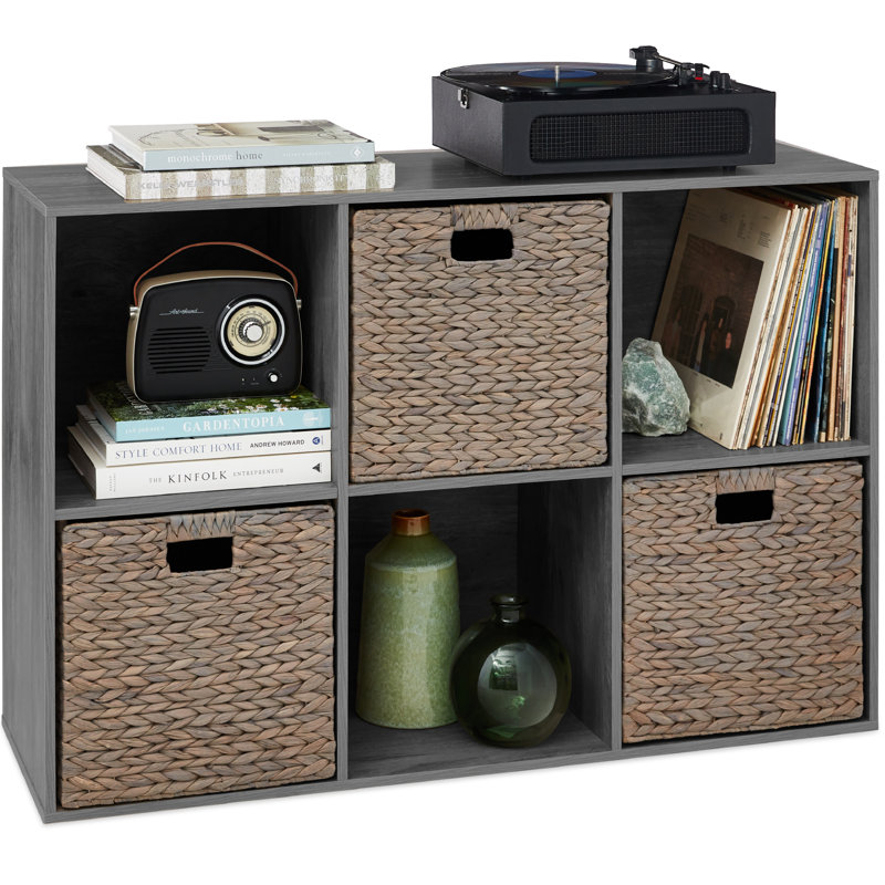 6-Cube Bookshelf, Display Storage System, Organizer W/ Removable Back Panels, (2 Shelves) 28.5"H x 13.75"W x 13.75"D, Gray