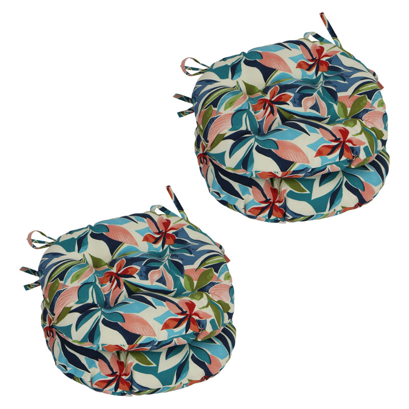 Outdoor 3.5'' Dining Chair Seat Cushion, Ivory/Blue Floral