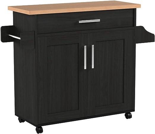 Albizu Wood Kitchen Island, Black/Beech