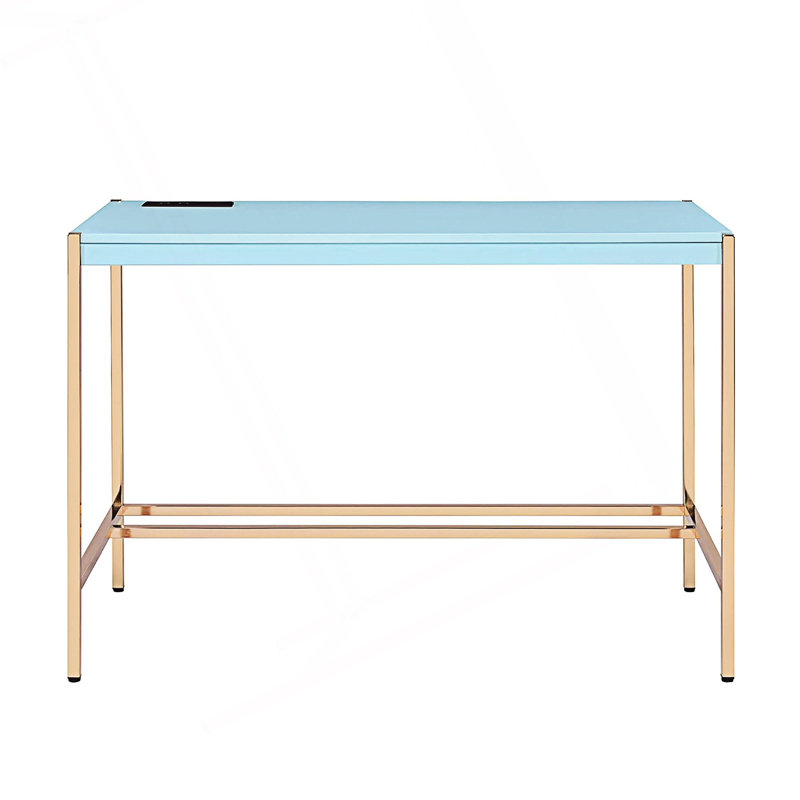 Bureau d'écriture rectangulaire avec port USB, Bleu pastel