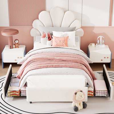 Tête de lit simple en velours de style princesse avec 2 tiroirs de rangement, support de lattes en bois massif, aucun sommier tapissier requis, assemblage facile, bleu