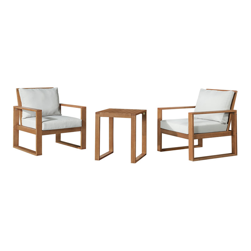 Ensemble 3 pièces Grafton en bois d'eucalyptus avec deux chaises d'extérieur et table basse