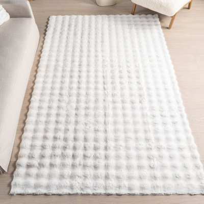 Jeni Checkered Machine Washable Area Rug for Living Room Bedroom Dining Room Kitchen, Off White