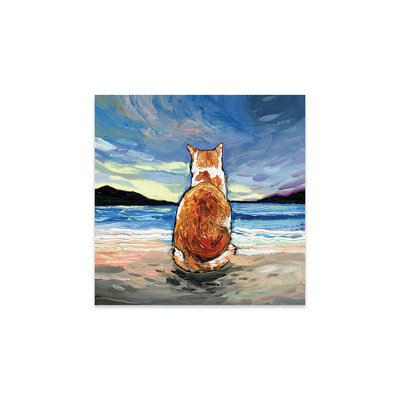 Beach Days - Tabby orange et blanc sur plastique / acrylique par Aja Treves, peinture