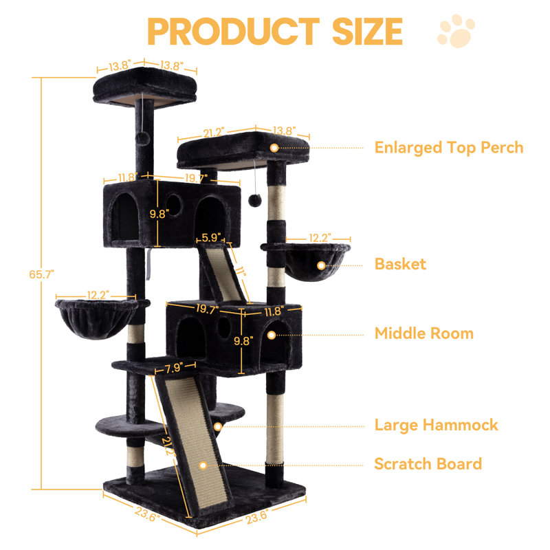 Filey 65.7'' H Carpet Cat Tree Condos and Scratching Posts Included, with Platforms and Hammock, Blue