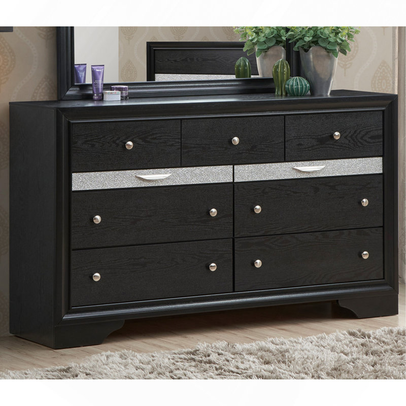 Madrid 9 Drawer Dresser Black, Black