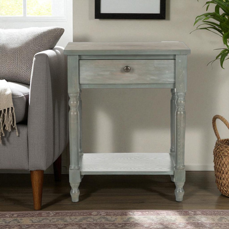 Tami Pine Nightstand - Vintage Style Solid Wood End Table with 1 Drawer & Open Shelf for Any Bedroom, Ash Gray
