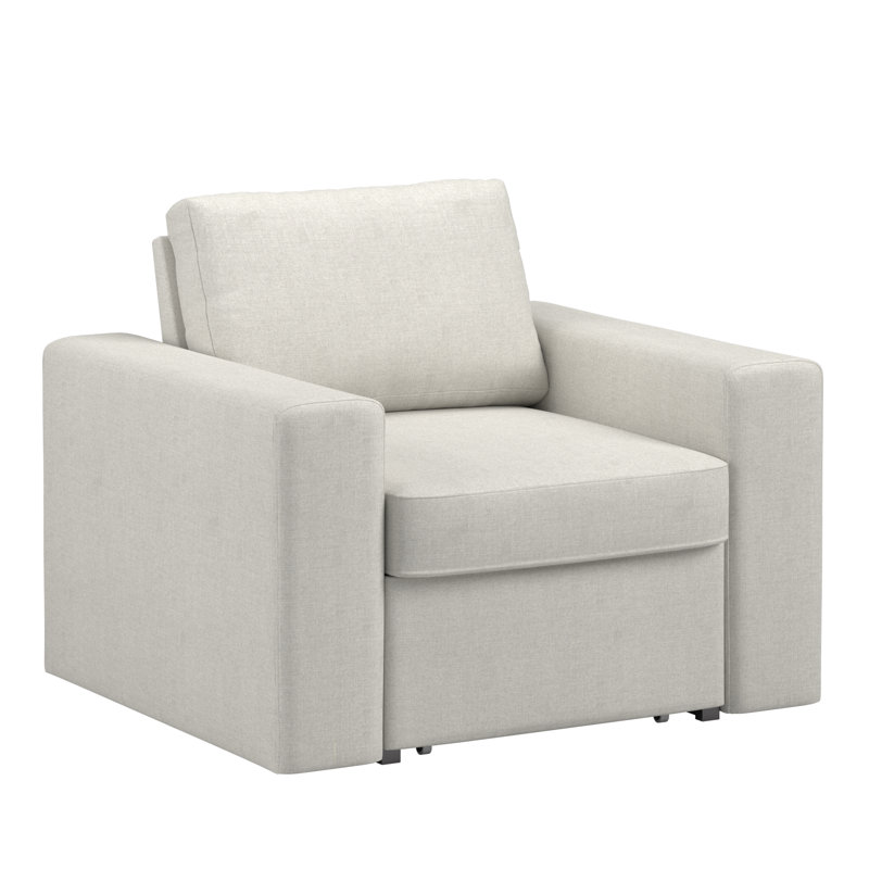 Glen Park Upholstered Accent Chair With 1 Hidden Metal Wire Storage Drawer, Ivory Linen