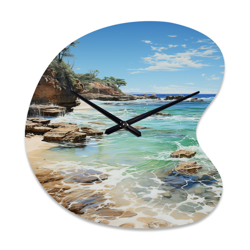 Beach Photo Ocean Escape V - Horloge de plage en forme unique, horloge murale asymétrique turquoise, Petit