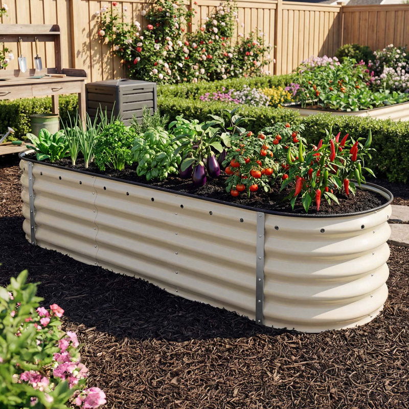 Lit de jardin surélevé en métal Beyhan, Blanc, H 16,8 po x l 78 po x P 24 po