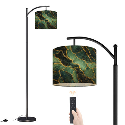 Arc Floor Lamp with Adjustable Lampshade green emerald shine bright gold marble texture Standing Lamp 3 Colour Temperatures Dimmable Tall Pole Lamp with Foot Switch for Bedroom