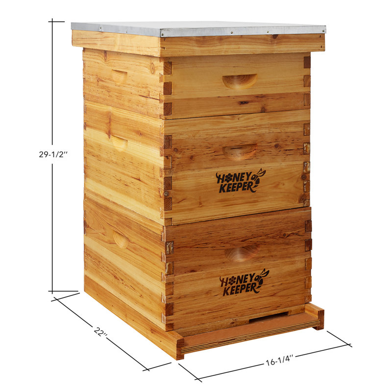 Honey Keeper 3-Tier Wooden Beehive Kit with Waxed Foundations
