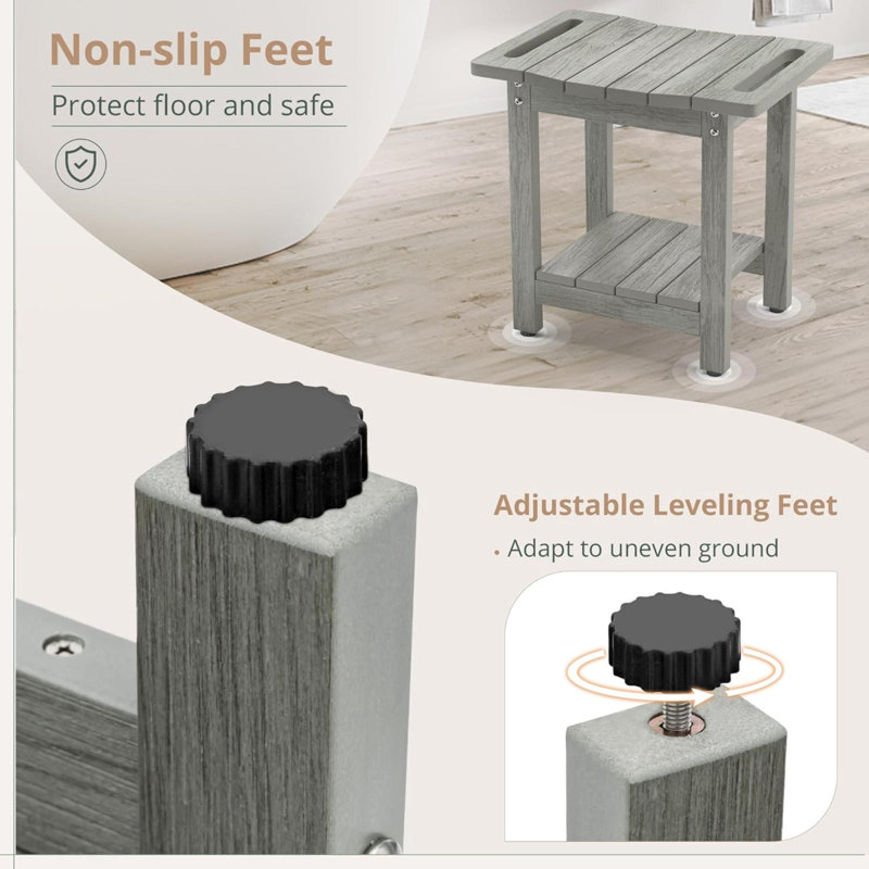 Noranda Solid Wood Accent Stool, Gray