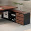 Bureau en bois massif en forme de L brun noyer + noir + acier au carbone avec 3 tiroirs-810097471-810097469