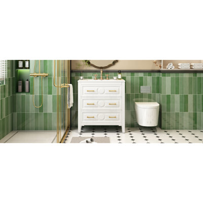 Meuble-lavabo classique 30 po avec charnières réglables à fermeture douce, tiroirs et grand rangement à 3 planches, charnières