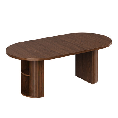 41"-78" Mid Century Extendable Oval Dining Table With Storage, 2 Leaves, Fluted Base, Seats 2-8