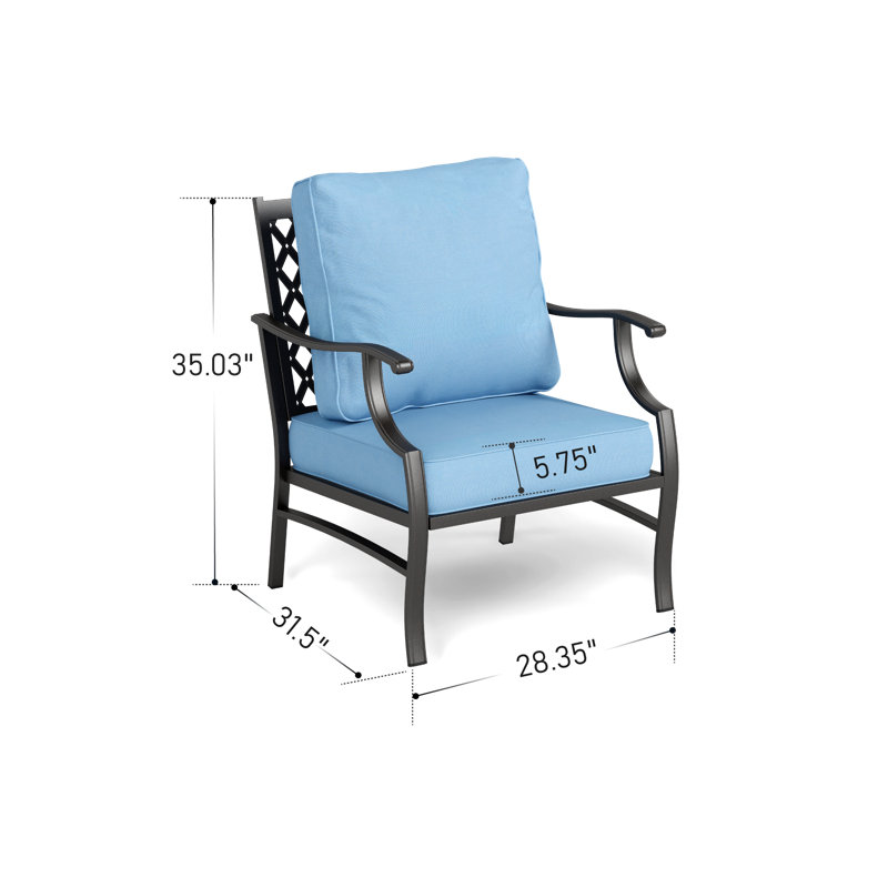 Chaise de patio en métal avec coussins Argirios (ensemble de 2), Bleu