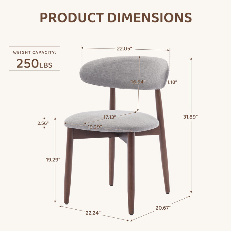 Chaise d'appoint rembourrée en bois massif Vannie, Gris clair, Brown