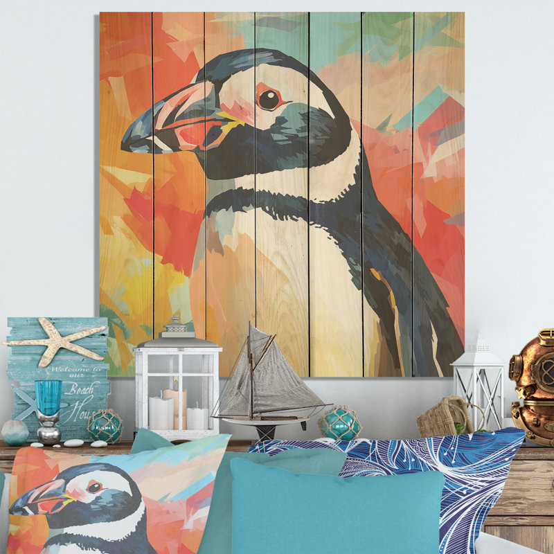 Pop Art Penguin Parade Charm I - pingouin sur bois, H 15 po x l 15 po