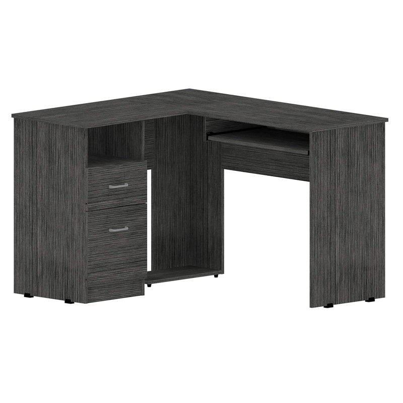 47" Light Gray L Shape Computer Desk With Two Drawers, Gray Oak