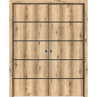 Portes coulissantes doubles modernes Planum 0015 en chêne, ensemble de garnitures, quincaillerie, bois massif, pour chambre à coucher, placard, porte robuste 48 po x 80 po (2 x 24 x 80 po)