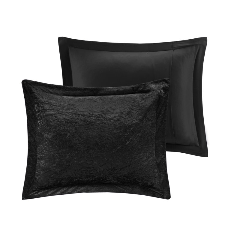 Felicia Crushed Velvet Quilted Duvet Set with Throw Pillow, Black, King/Cal King Duvet Cover + 2 Shams +Throw Pillow