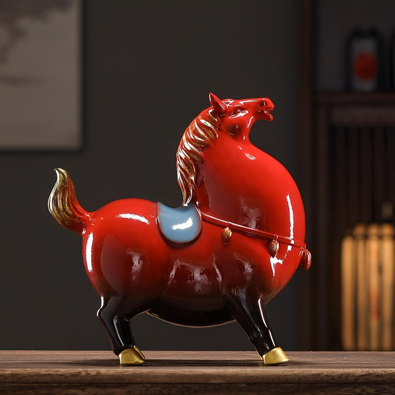 Cheval doré d'abondance - décor artistique Feng Shui, H 8,66 po x l 8,07 po x P 4,33 po