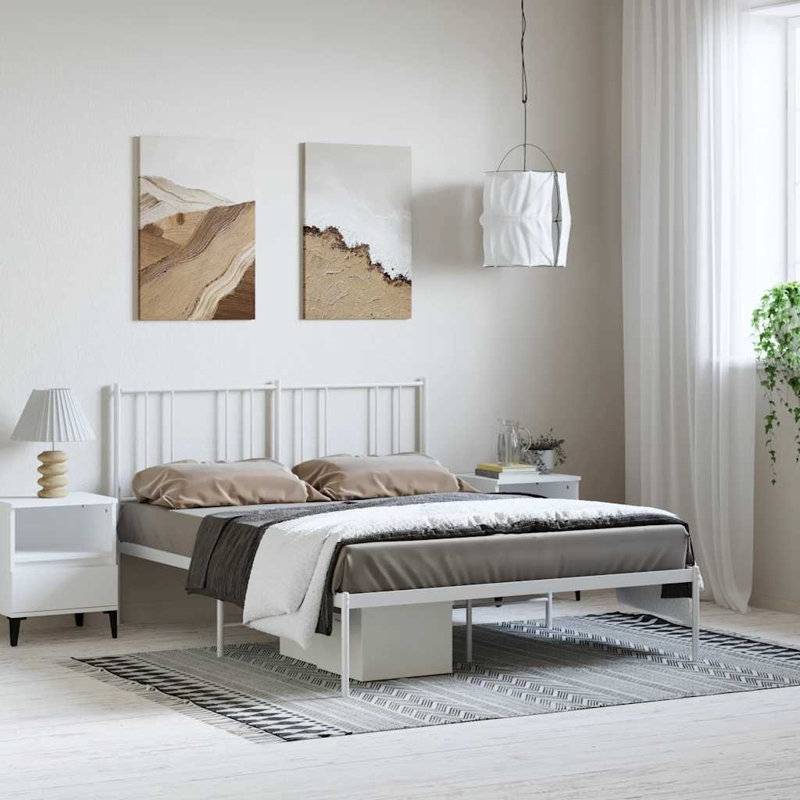 Structure de lit Camika avec tête de lit et lattes, sans matelas, assemblage facile, Simple, Blanc