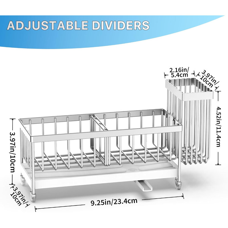 Sponge Holder, Sink Caddy Organizer with High Brush Holder, Rustproof 304 Stainless Steel (Silver, 9.25″)