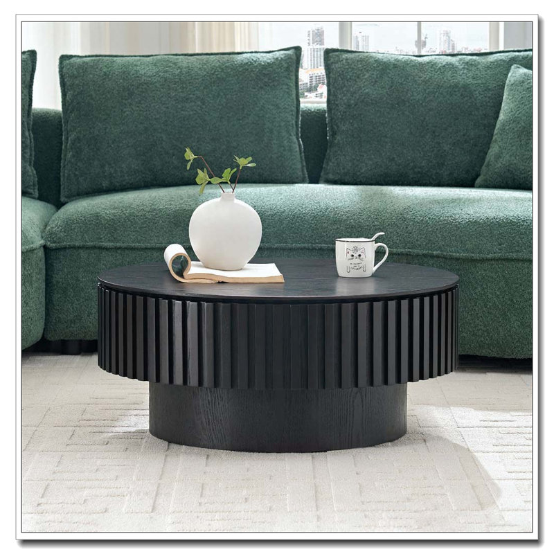 Table basse ronde en bois avec rangement, Noir