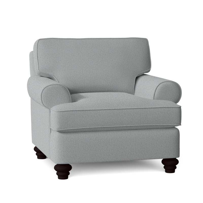 Lowell Upholstered Accent Chair, Java Finish, Light Blue Performance Fabric; 0851-55