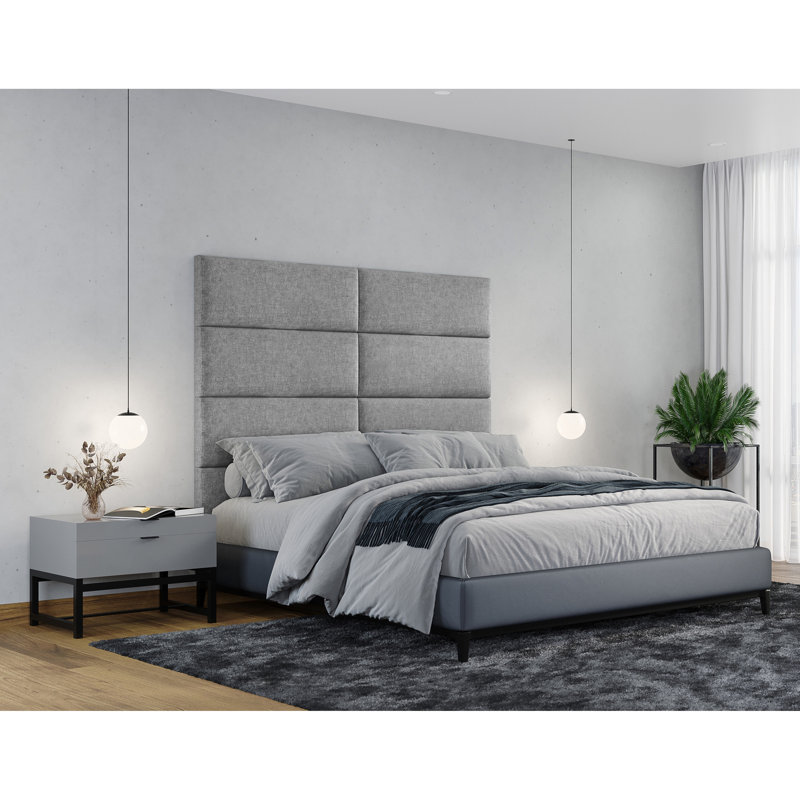 Panelist Modern Padded Headboard - Set of Wall Mounted Panels, Mouse Grey Microvelvet, Queen (11.25"H x 30"W, Set of 4)