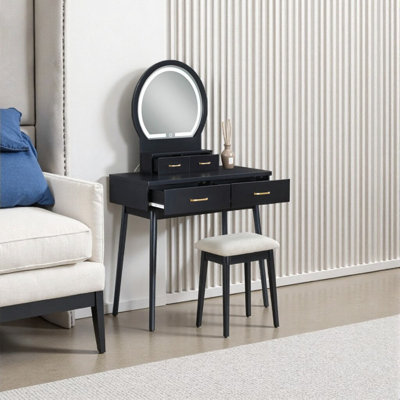 Ensemble de coiffeuse 54 "avec miroir à DEL, ensemble de coiffeuse 4 tiroirs avec tabouret