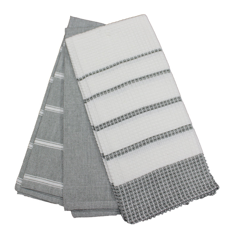 Kitchens Cotton Stripe Waffle Kitchen Towel Linen Set, Gray