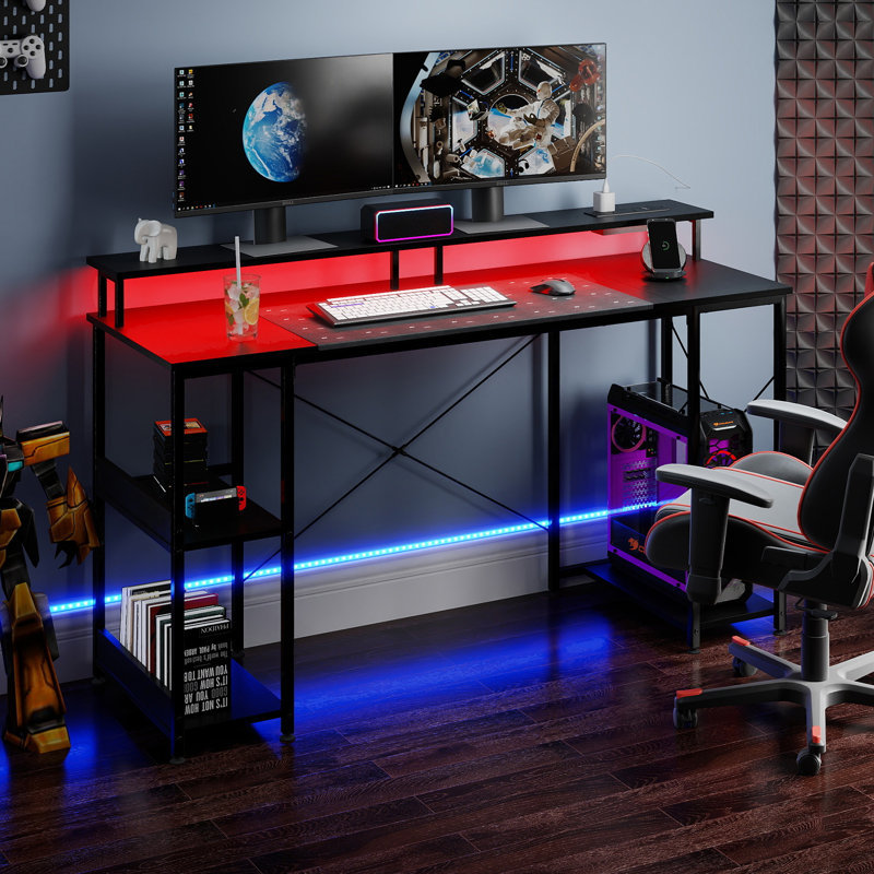 Metal Base Computer Desk with Power Outlet