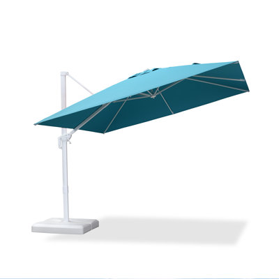Arlmont & Co. Outdoor White Pole 120'' Square Offset Cantilever Blue Umbrella With White Base