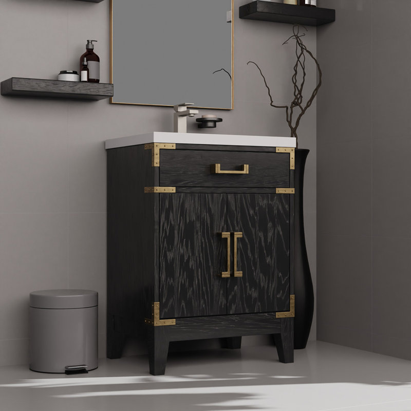 Meuble-lavabo simple avec plateau en acrylique, Noir, noir, noir, noir