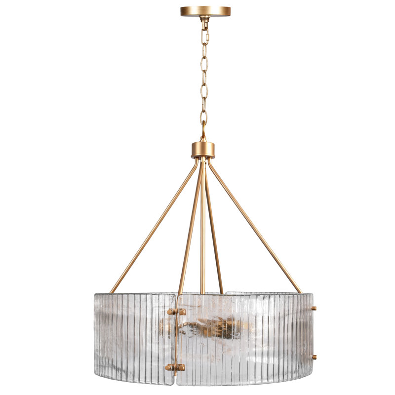 Lustre tambour 6 lumières à abat-jour moderne avec verre texturé