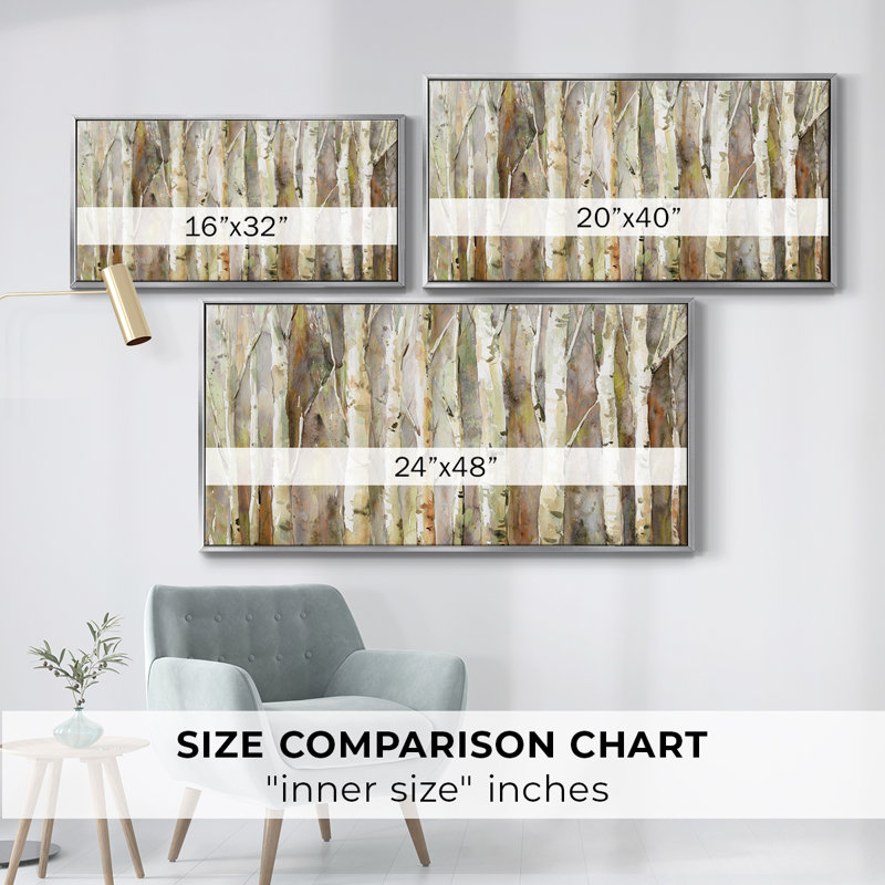 Birch Path- Toile tendue avec châssis tendue - Prêt à accrocher, Argent argent, H 17 po x l 33 po