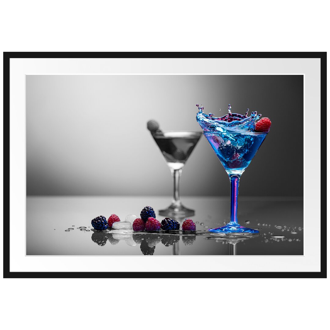 Gerahmtes Poster Blauer Leckerer Cocktail