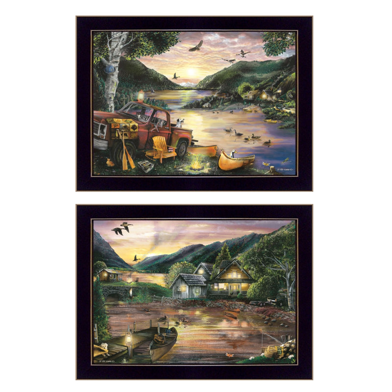 "Lakefront Camping" 2 pièces par Ed Wargo, reproduction encadrée prête à être accrochée