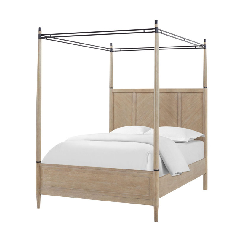 Dana Heights Canopy Bed – Mindi Veneers, Modern Transitional Wood Frame Bed, King
