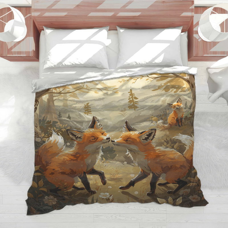 Édredon Foxes In Forest Scene, Très grand lit